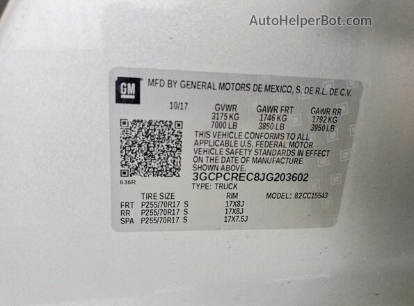 3GCPCREC8JG203602 2018 CHEVROLET SILVERADO Silver Vista del compartimento del motor