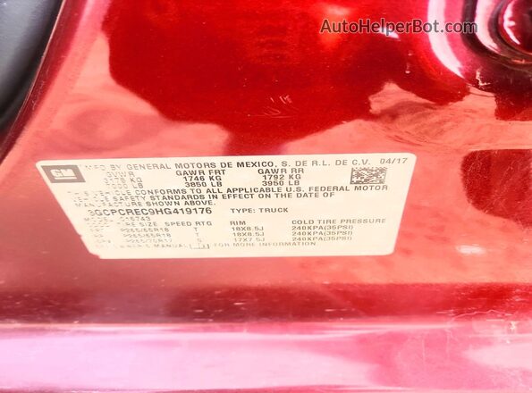 3GCPCREC9HG419176 2017 CHEVROLET SILVERADO Red Вид підкапотного простору