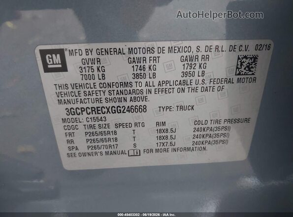 3GCPCRECXGG246668 2016 CHEVROLET SILVERADO Gray Вид підкапотного простору