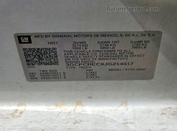3GCPCRECXJG214617 2018 CHEVROLET SILVERADO White 