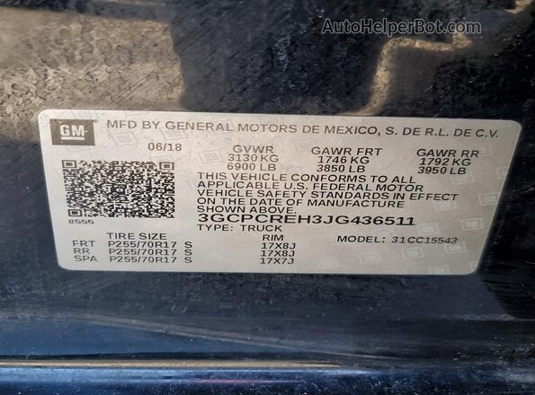 3GCPCREH3JG436511 2018 CHEVROLET SILVERADO Черный Вид подкапотного пространства