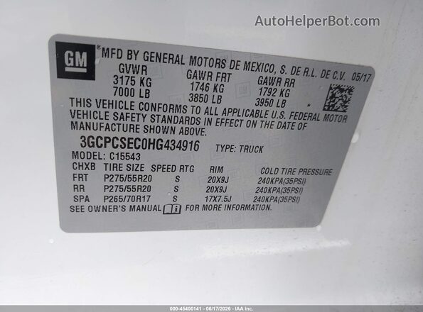 3GCPCSEC0HG434916 2017 CHEVROLET SILVERADO White Widok komory silnika