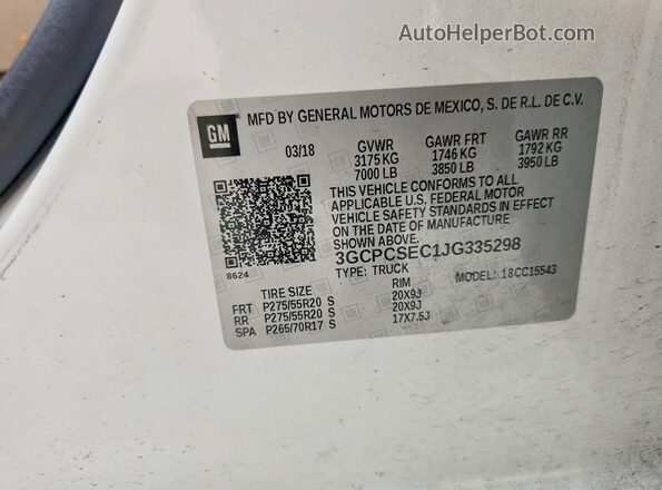 3GCPCSEC1JG335298 2018 CHEVROLET SILVERADO White Вид наклейки з VIN-кодом