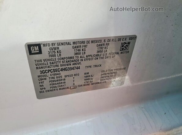 3GCPCSEC4HG394744 2017 CHEVROLET SILVERADO White ძრავის განყოფილების ხედი
