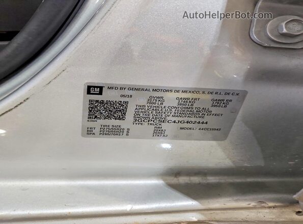 3GCPCSEC4JG402444 2018 CHEVROLET SILVERADO Silver Widok naklejki z numerem VIN