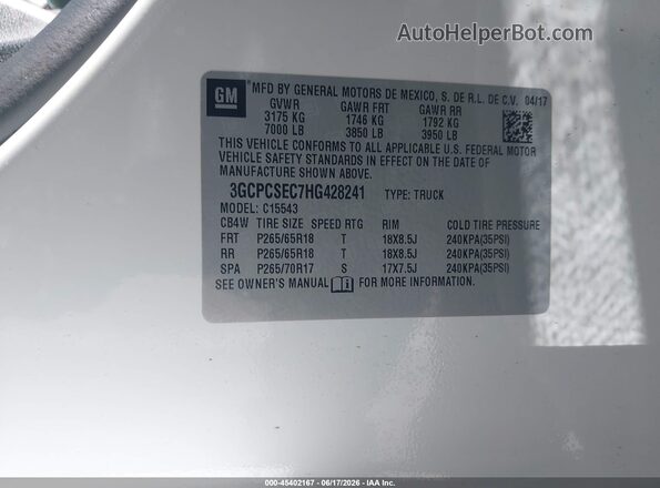 3GCPCSEC7HG428241 2017 CHEVROLET SILVERADO White Vista del compartimento del motor