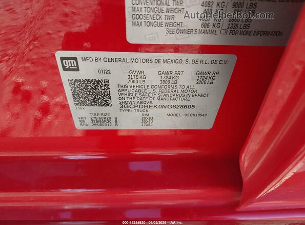 3GCPDBEK0NG628605 2022 CHEVROLET SILVERADO Red 