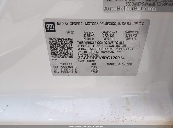 3GCPDBEK8PG120014 2023 CHEVROLET SILVERADO White Engine compartment view