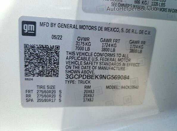 3GCPDBEK9NG569084 2022 CHEVROLET SILVERADO White Engine compartment view