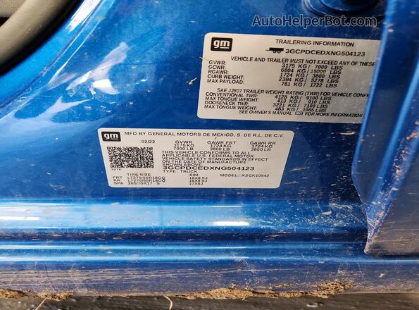 3GCPDCEDXNG504123 2022 CHEVROLET SILVERADO Blue Engine compartment view