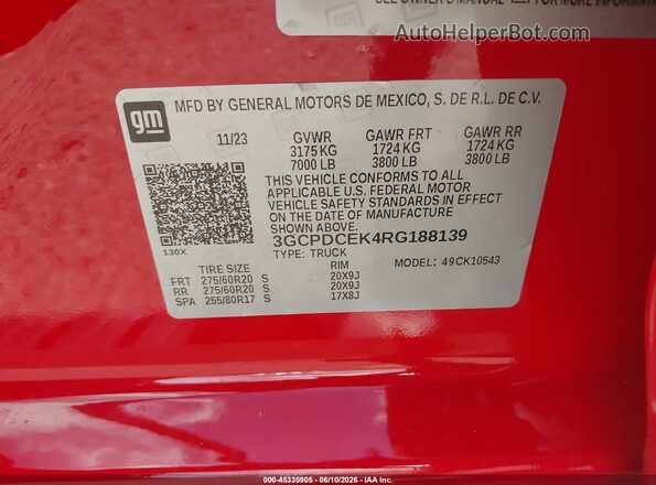 3GCPDCEK4RG188139 2024 CHEVROLET SILVERADO Red Вид підкапотного простору