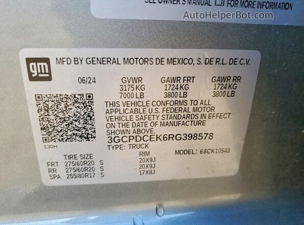 3GCPDCEK6RG398578 2024 CHEVROLET SILVERADO Серебряный Вид подкапотного пространства