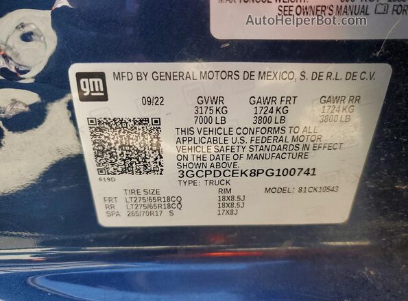 3GCPDCEK8PG100741 2023 CHEVROLET SILVERADO Blue 