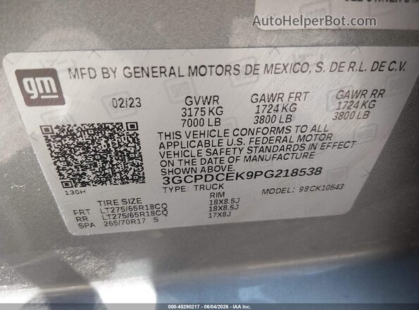 3GCPDCEK9PG218538 2023 CHEVROLET SILVERADO Gray Widok komory silnika