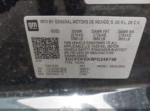 3GCPDFEK8PG249748 2023 CHEVROLET SILVERADO Черный Вид подкапотного пространства