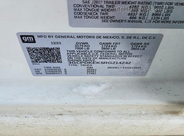 3GCPDKEK5RG214242 2024 CHEVROLET SILVERADO White Engine compartment view