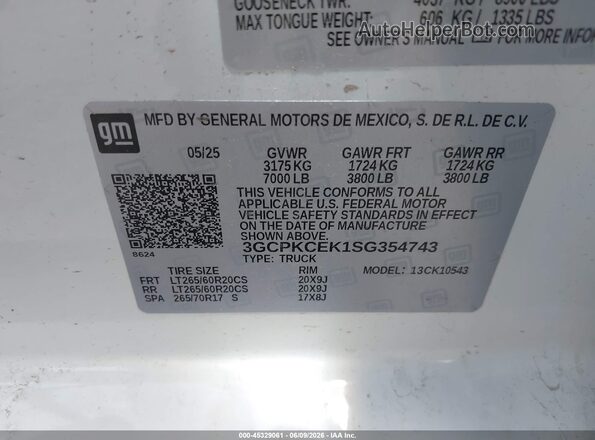 3GCPKCEK1SG354743 2025 CHEVROLET SILVERADO White Engine compartment view