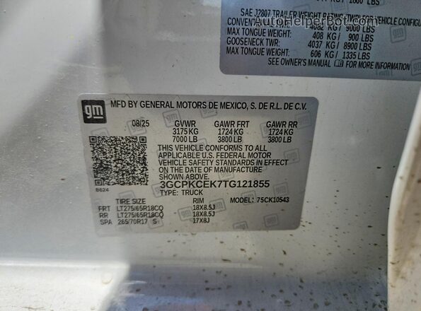 3GCPKCEK7TG121855 2026 CHEVROLET SILVERADO White Вид підкапотного простору