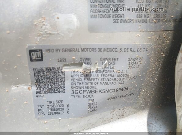 3GCPWBEK5NG165404 2022 CHEVROLET SILVERADO Серебряный Вид подкапотного пространства
