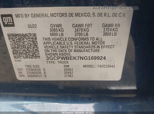 3GCPWBEK7NG169924 2022 CHEVROLET SILVERADO Dark Blue Вид підкапотного простору