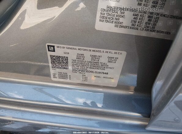 3GCPWCED0LG197648 2020 CHEVROLET SILVERADO Gray Engine compartment view