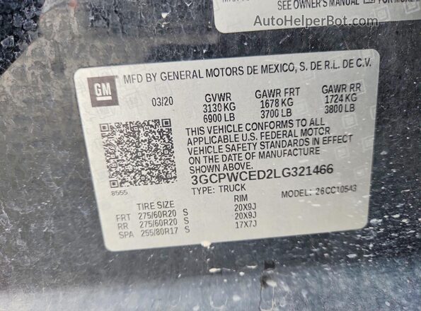 3GCPWCED2LG321466 2020 CHEVROLET SILVERADO Черный 