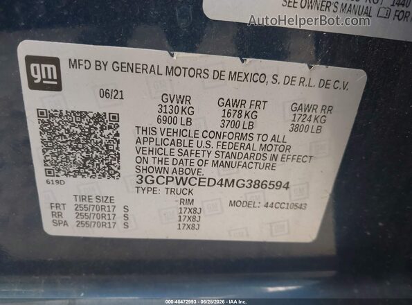 3GCPWCED4MG386594 2021 CHEVROLET SILVERADO Blue Engine compartment view