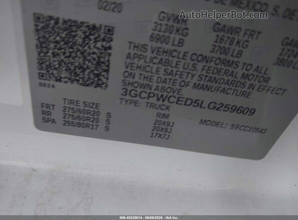 3GCPWCED5LG259609 2020 CHEVROLET SILVERADO White Вид підкапотного простору