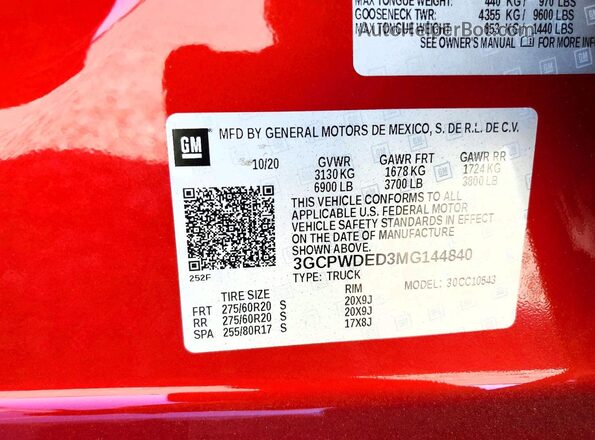 3GCPWDED3MG144840 2021 CHEVROLET SILVERADO Red Engine compartment view