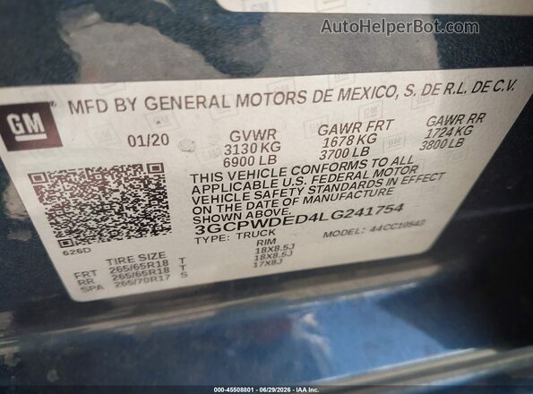 3GCPWDED4LG241754 2020 CHEVROLET SILVERADO Серый Вид подкапотного пространства