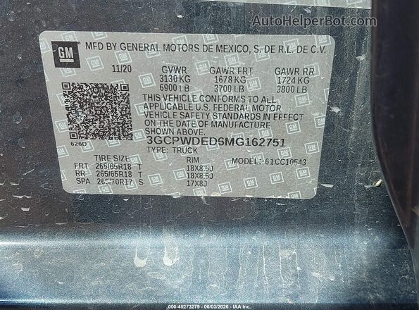 3GCPWDED6MG162751 2021 CHEVROLET SILVERADO Light Blue Vista del compartimento del motor