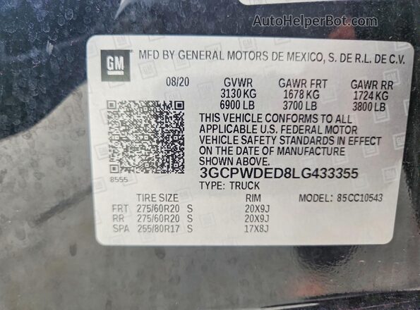 3GCPWDED8LG433355 2020 CHEVROLET SILVERADO Черный Вид подкапотного пространства