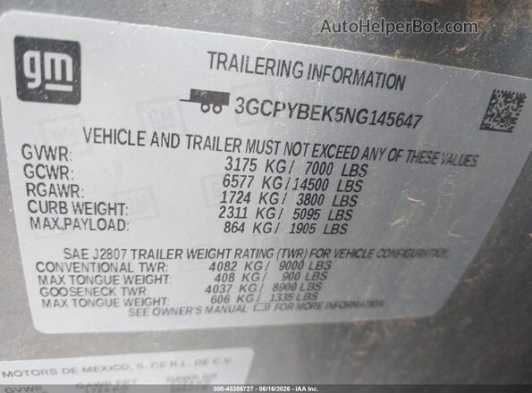 3GCPYBEK5NG145647 2022 CHEVROLET SILVERADO Gray 