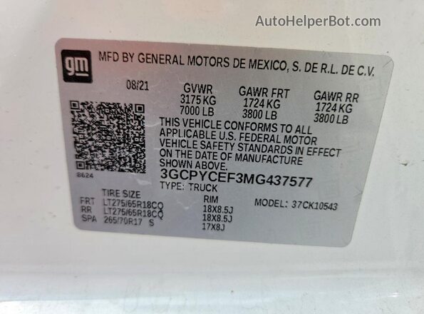 3GCPYCEF3MG437577 2021 CHEVROLET SILVERADO White Widok komory silnika