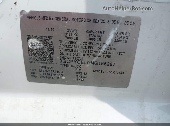 3GCPYCEL0MG166287 2021 CHEVROLET SILVERADO Белый Вид подкапотного пространства