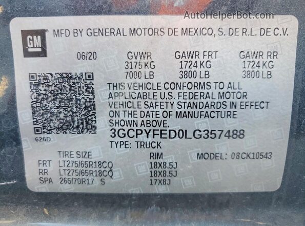 3GCPYFED0LG357488 2020 CHEVROLET SILVERADO Gray Widok komory silnika