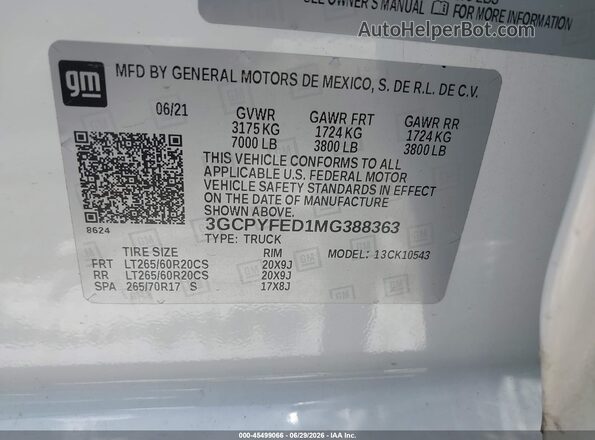 3GCPYFED1MG388363 2021 CHEVROLET SILVERADO White Շարժիչի բաժամունքի տեսք