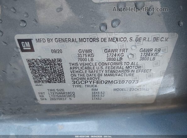 3GCPYFED2MG107073 2021 CHEVROLET SILVERADO Серый Вид подкапотного пространства