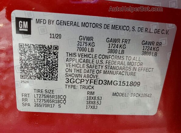 3GCPYFED3MG151809 2021 CHEVROLET SILVERADO Red Engine compartment view