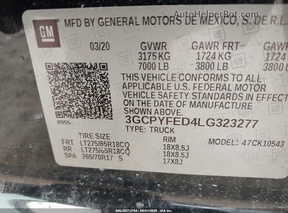 3GCPYFED4LG323277 2020 CHEVROLET SILVERADO Черный Вид подкапотного пространства