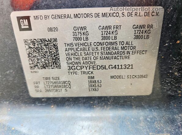 3GCPYFED5LG411321 2020 CHEVROLET SILVERADO Серый Вид подкапотного пространства