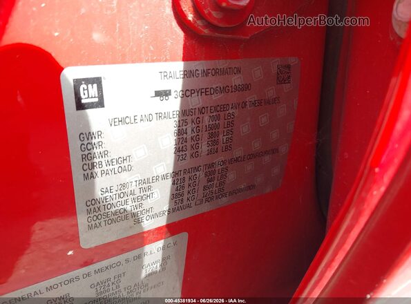 3GCPYFED6MG196890 2021 CHEVROLET SILVERADO Red ძრავის განყოფილების ხედი
