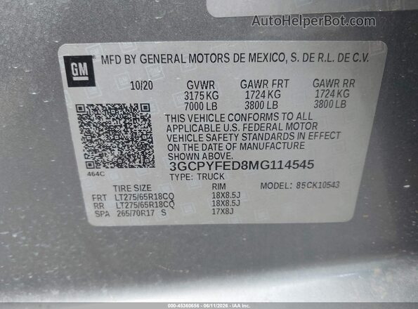 3GCPYFED8MG114545 2021 CHEVROLET SILVERADO Silver Widok komory silnika