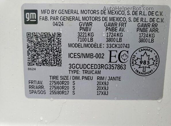 3GCUDCED3RG357863 2024 CHEVROLET SILVERADO White Շարժիչի բաժամունքի տեսք
