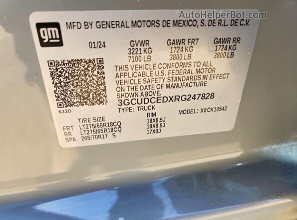 3GCUDCEDXRG247828 2024 CHEVROLET SILVERADO Gray Widok naklejki z numerem VIN