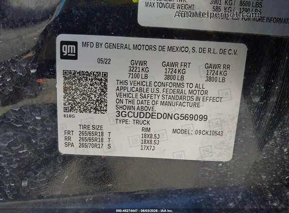 3GCUDDED0NG569099 2022 CHEVROLET SILVERADO Черный Вид подкапотного пространства