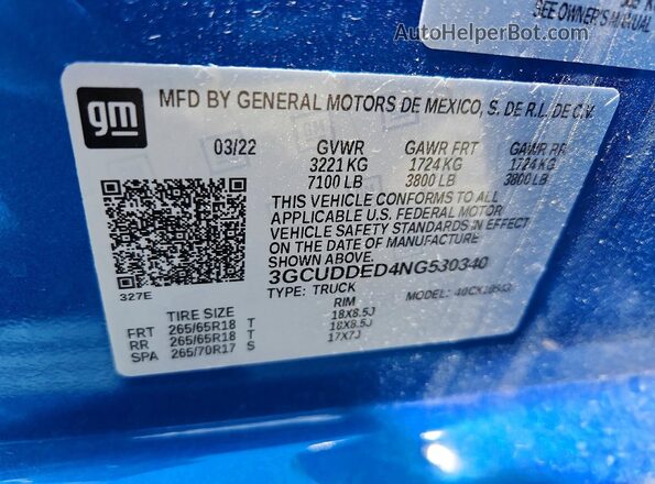 3GCUDDED4NG530340 2022 CHEVROLET SILVERADO Blue 