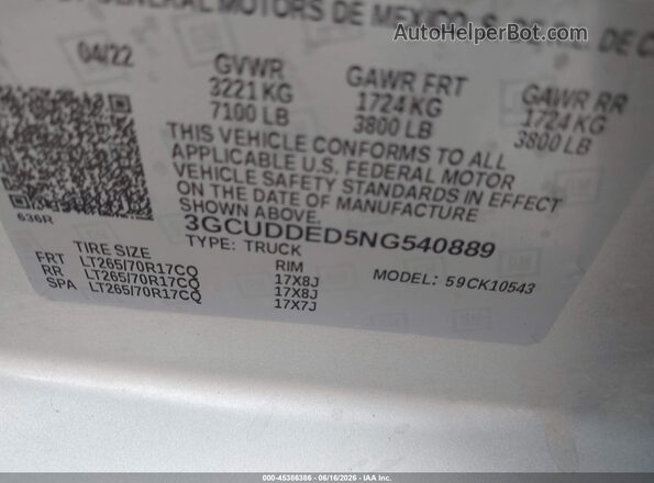 3GCUDDED5NG540889 2022 CHEVROLET SILVERADO Silver 