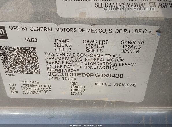 3GCUDDED9PG189438 2023 CHEVROLET SILVERADO Gray Շարժիչի բաժամունքի տեսք