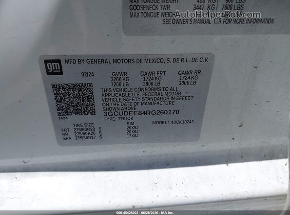 3GCUDEE84RG260170 2024 CHEVROLET SILVERADO Белый Вид подкапотного пространства